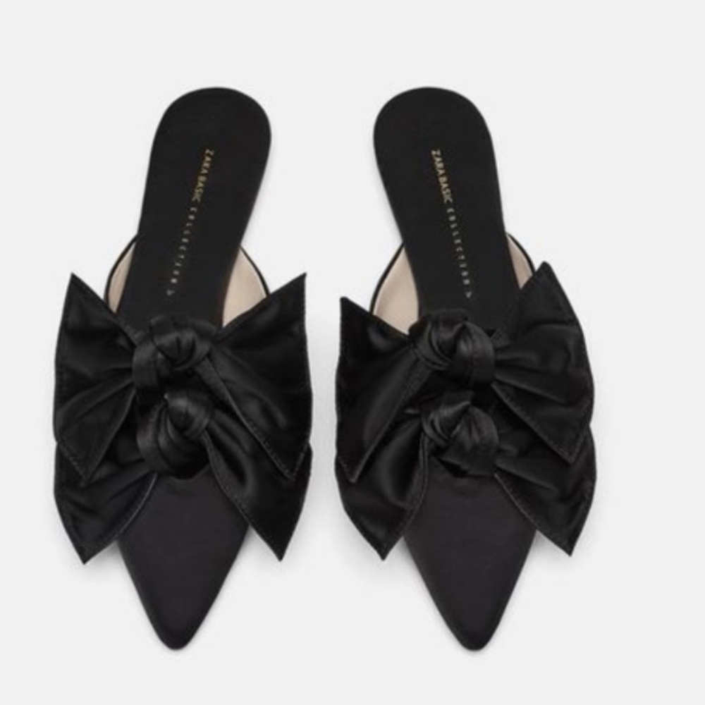 SOLD Zara Two-Bow Black Mules – Size 10